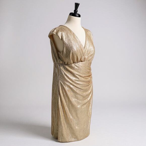 Ralph Lauren Gold Metallic Draped Sheath Dress Size 14 - Picture 4 of 5